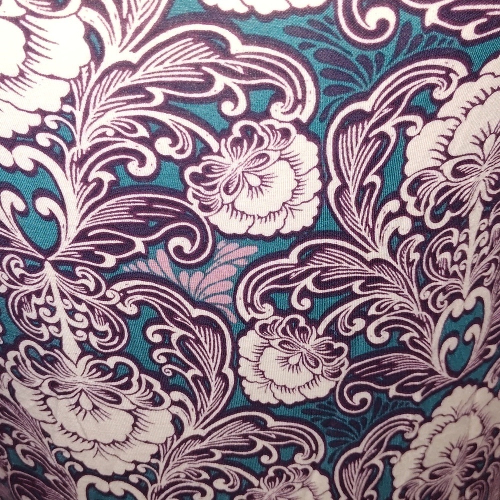 Talbots  long-sleeve cowl neck top with a paisley print.  Teal Burgundy - Picture 3 of 9